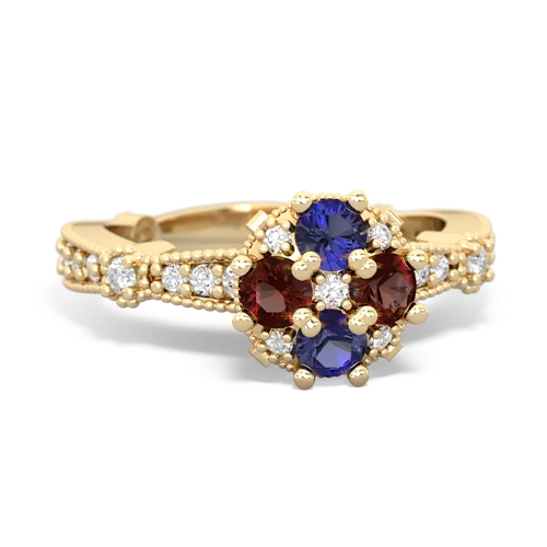 Lab Sapphire Lab Created Sapphire with Genuine Garnet Milgrain Antique Style ring Ring