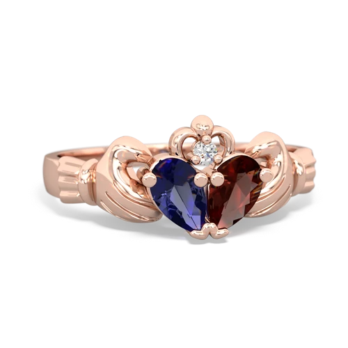 lab sapphire-garnet claddagh ring
