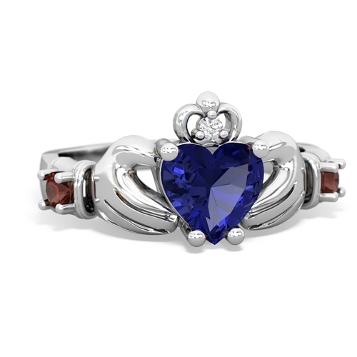 Lab Sapphire Lab Created Sapphire with Genuine Garnet and  Claddagh ring Ring