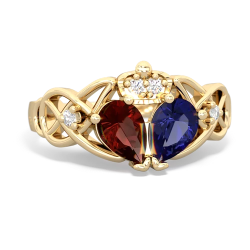 Lab Sapphire Lab Created Sapphire with Genuine Garnet Two Stone Claddagh ring Ring