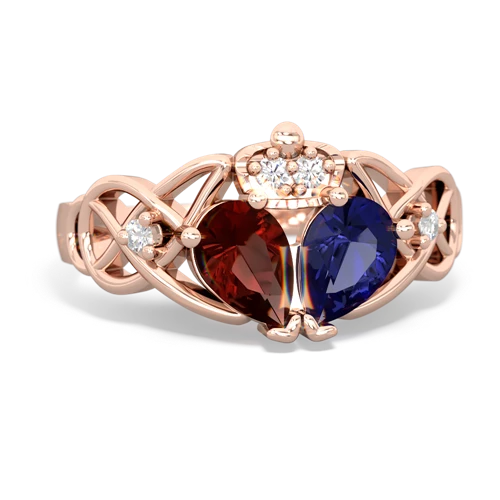 lab sapphire-garnet claddagh ring