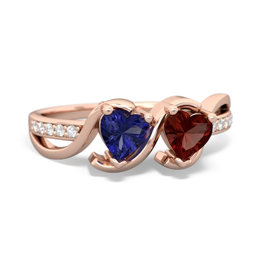 lab sapphire-garnet double heart ring