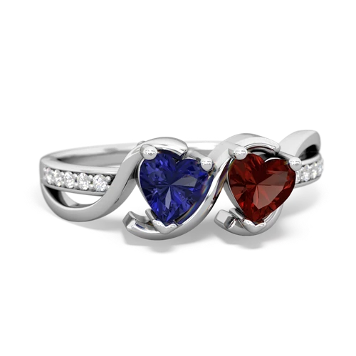lab sapphire-garnet double heart ring