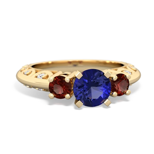 lab sapphire-garnet engagement ring