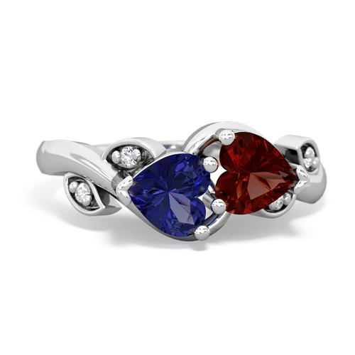 Lab Sapphire Lab Created Sapphire with Genuine Garnet Floral Elegance ring Ring