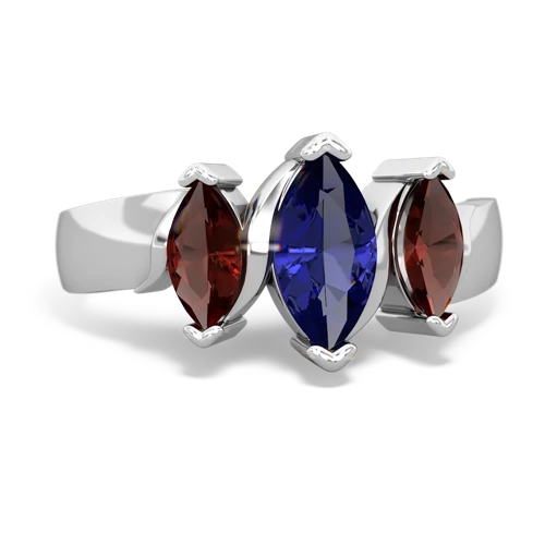 Lab Sapphire Lab Created Sapphire with Genuine Garnet and Genuine White Topaz Three Peeks ring Ring