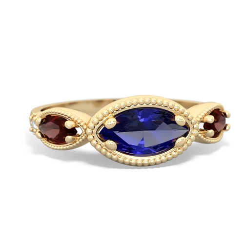 Lab Sapphire Lab Created Sapphire with Genuine Garnet and Genuine White Topaz Antique Style Keepsake ring Ring