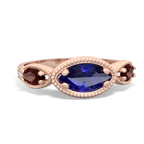 lab sapphire-garnet milgrain marquise ring