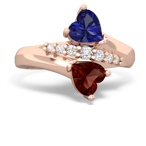 Lab Sapphire Lab Created Sapphire with Genuine Garnet Heart to Heart Bypass ring Ring