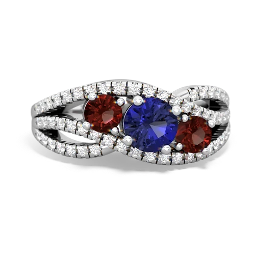 lab sapphire-garnet three stone pave ring