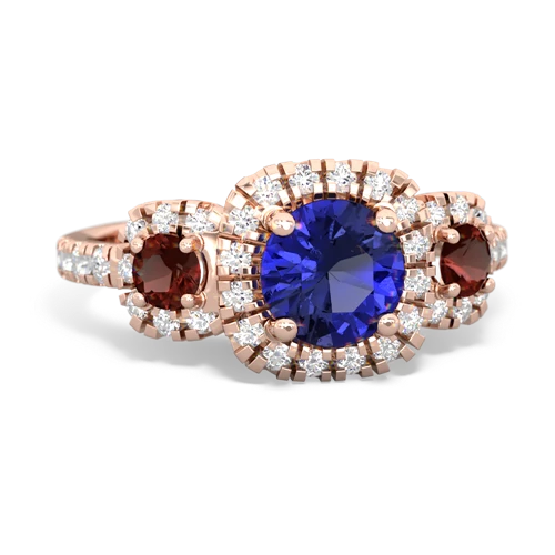 Lab Sapphire Lab Created Sapphire with Genuine Garnet and  Regal Halo ring Ring