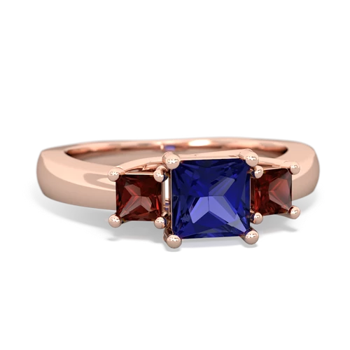 Lab Sapphire Lab Created Sapphire with Genuine Garnet and Genuine White Topaz Three Stone Trellis ring Ring