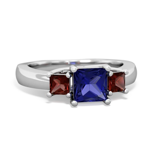 Lab Sapphire Lab Created Sapphire with Genuine Garnet and  Three Stone Trellis ring Ring