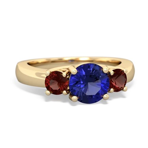 Lab Sapphire Lab Created Sapphire with Genuine Garnet and  Three Stone Trellis ring Ring