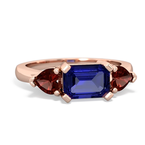 Lab Sapphire Lab Created Sapphire with Genuine Garnet and  Three Stone ring Ring
