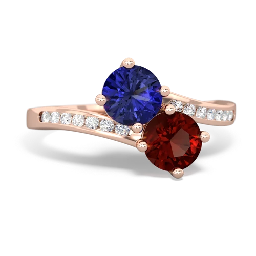 Lab Sapphire Lab Created Sapphire with Genuine Garnet Keepsake Two Stone ring Ring