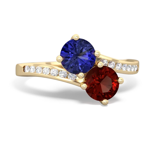 lab sapphire-garnet two stone channel ring