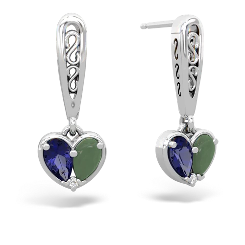 lab sapphire-jade filligree earrings