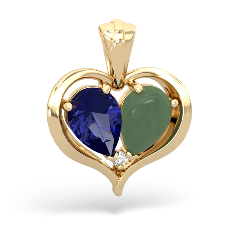 lab sapphire-jade half heart whole pendant
