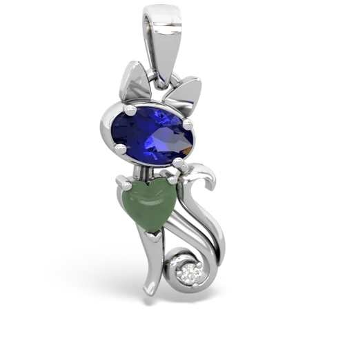 lab sapphire-jade kitten pendant