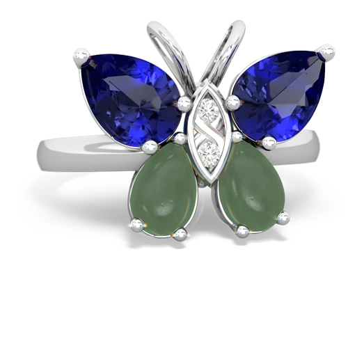 lab sapphire-jade butterfly ring