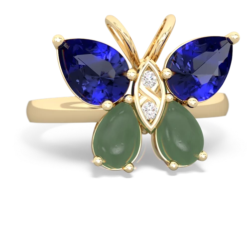 lab sapphire-jade butterfly ring