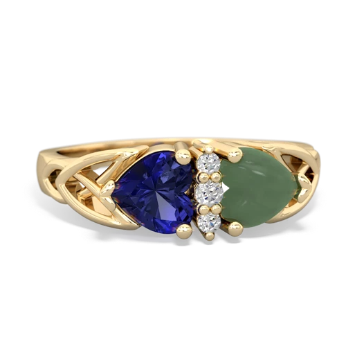 lab sapphire-jade celtic ring