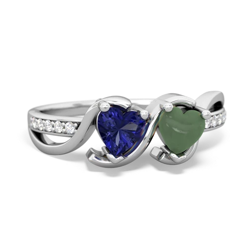 lab sapphire-jade double heart ring