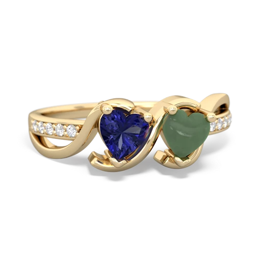 lab sapphire-jade double heart ring