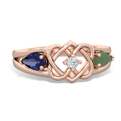 lab sapphire-jade double heart ring