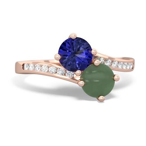 lab sapphire-jade two stone channel ring