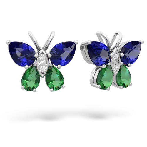 lab sapphire-lab emerald butterfly earrings