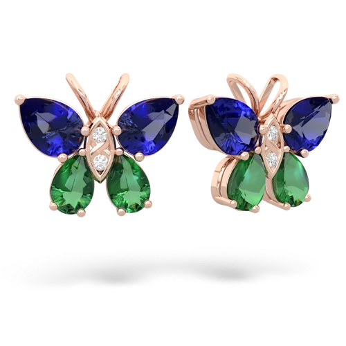lab sapphire-lab emerald butterfly earrings