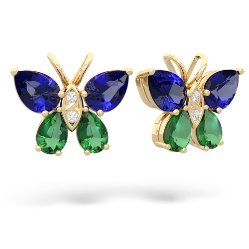 lab sapphire-lab emerald butterfly earrings