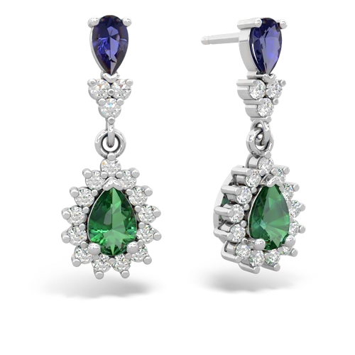 Lab Sapphire Lab Created Sapphire with Lab Created Emerald Halo Pear Dangle earrings Earrings