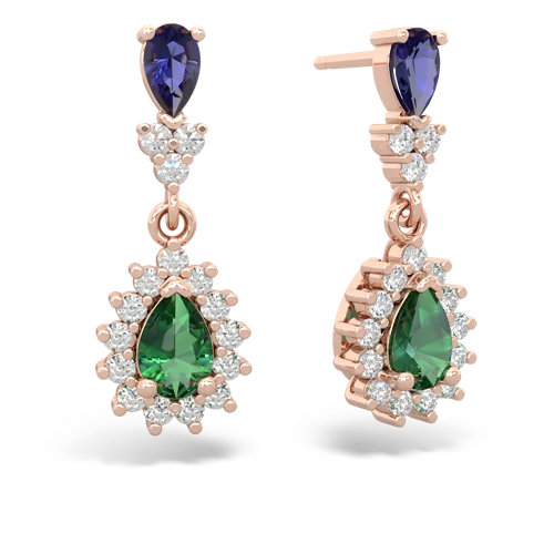 lab sapphire-lab emerald dangle earrings