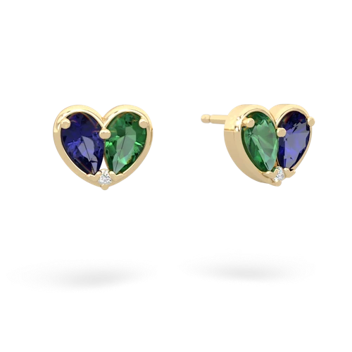 lab sapphire-lab emerald one heart earrings