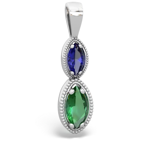 Lab Sapphire Lab Created Sapphire with Lab Created Emerald Antique-style Halo pendant Pendant