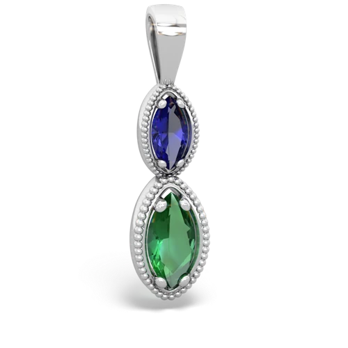 lab sapphire-lab emerald antique milgrain pendant