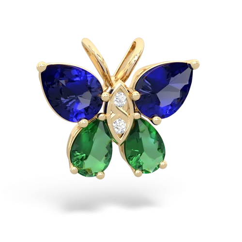 lab sapphire-lab emerald butterfly pendant