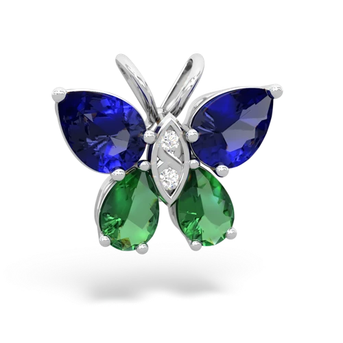 lab sapphire-lab emerald butterfly pendant