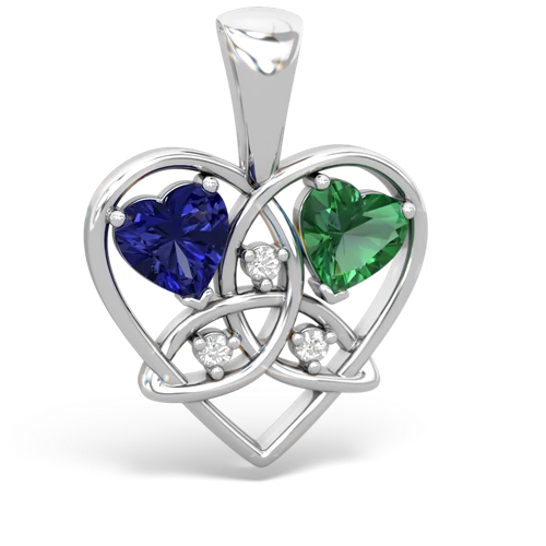 Lab Sapphire Lab Created Sapphire with Lab Created Emerald Celtic Trinity Heart pendant Pendant