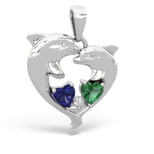 Lab Sapphire Lab Created Sapphire with Lab Created Emerald Dolphin Heart pendant Pendant