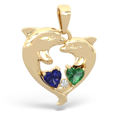 Lab Sapphire Lab Created Sapphire with Lab Created Emerald Dolphin Heart pendant Pendant