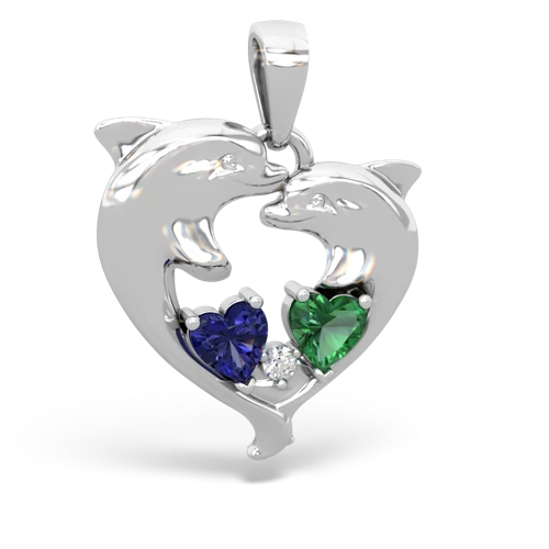 lab sapphire-lab emerald dolphins pendant