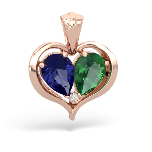 lab sapphire-lab emerald half heart whole pendant