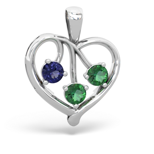 lab sapphire-lab emerald love heart pendant