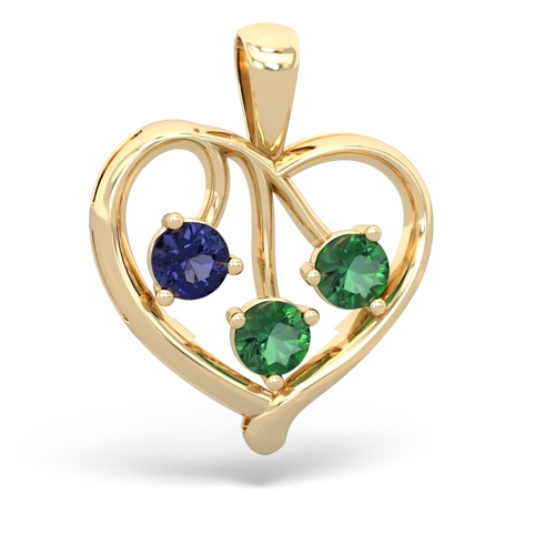 lab sapphire-lab emerald love heart pendant