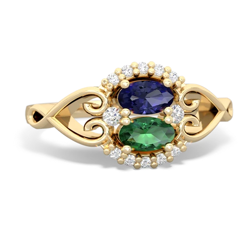 lab sapphire-lab emerald antique keepsake ring