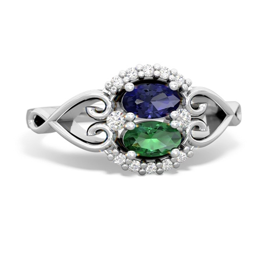 lab sapphire-lab emerald antique keepsake ring